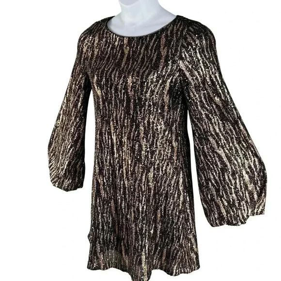 Betsy Adam Womens 10 Metallic Sequined Long Sleeve Mini Cocktail Party Dress - Picture 9 of 15